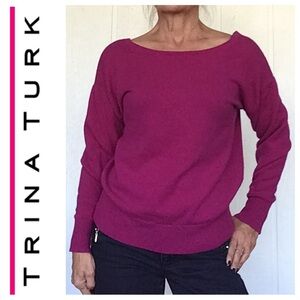 TRINA TURK MAGENTA LONG SLEEVE CASHMERE WOOL SWEATER LARGE